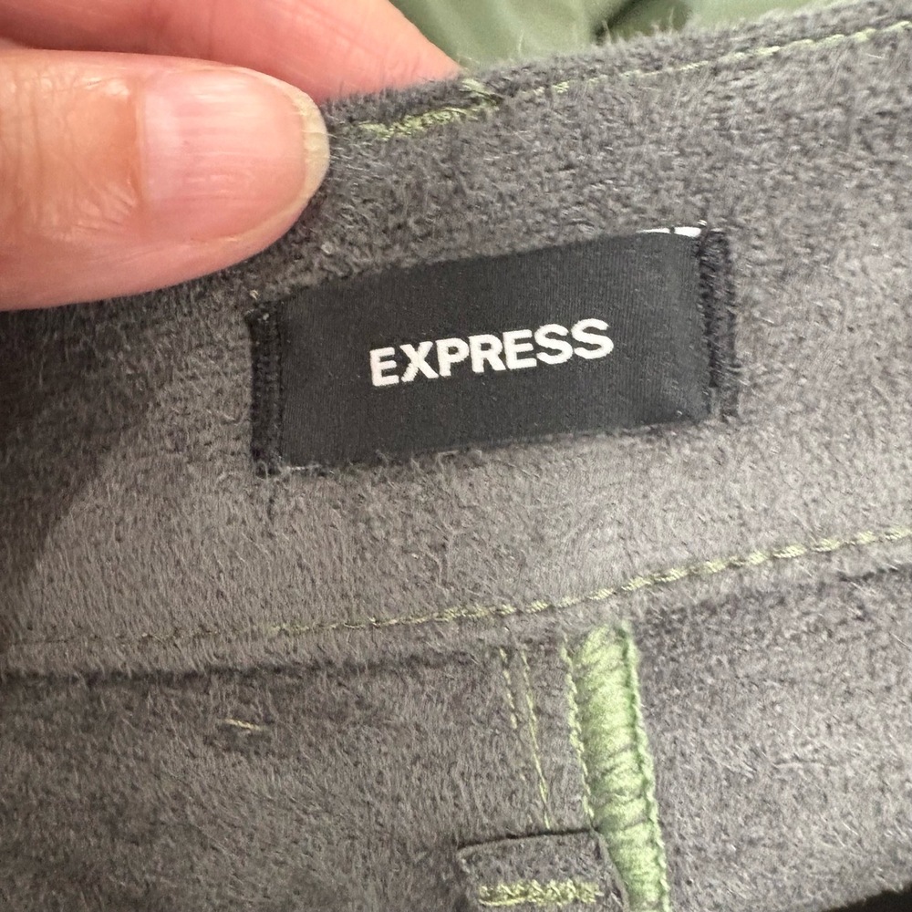 NWT Express Pants Womens 8R Green Cargo Wide Leg Faux Leather Relaxed - Picture 3 of 10